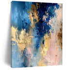 Blue - Gold - Pink Abstract Blend Textured Painting On Canvas DS072