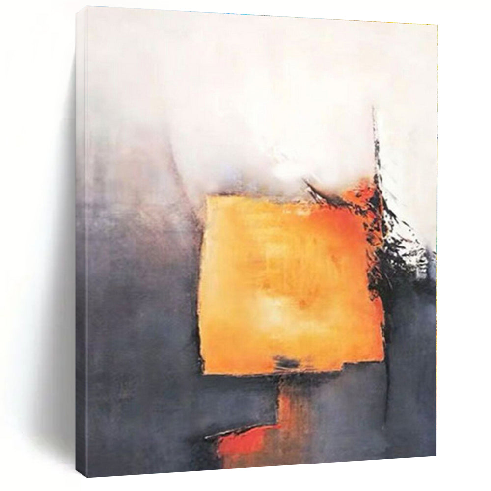 “Orange - Gray Abstract Block” - Orange, Gray, Red Abstract Minimalist Painting On Canvas PS0591
