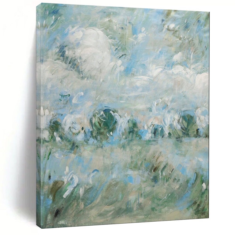 “Blue - Green Impressionist Landscape” - Impressionist Landscape Painting On Canvas PT1982