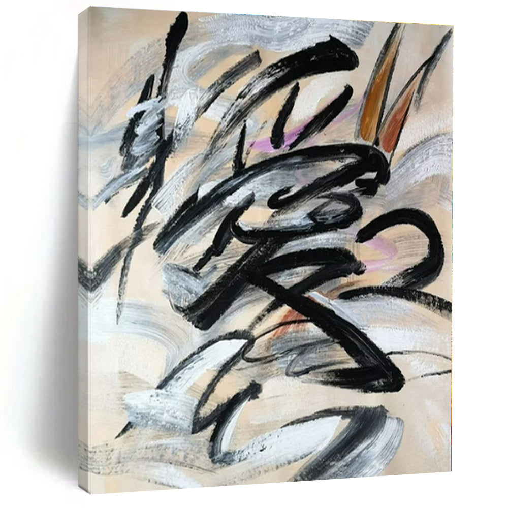 Black, Gray, White with Dynamic Brushstrokes "Dynamic Strokes" Abstract Painting On Canvas PS1325