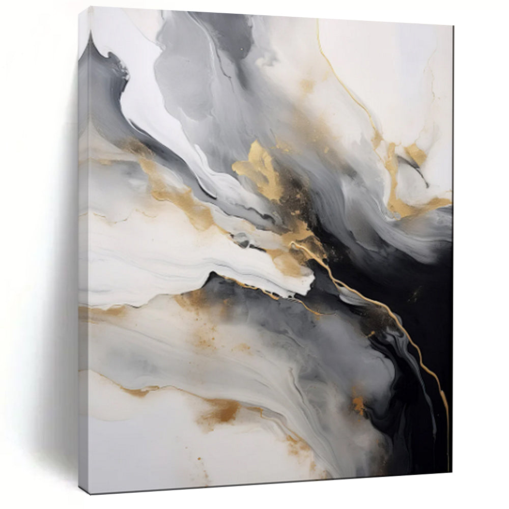 “Monochrome - Gold Abstract Fluid Swirls” - Abstract Painting On Canvas PT2066