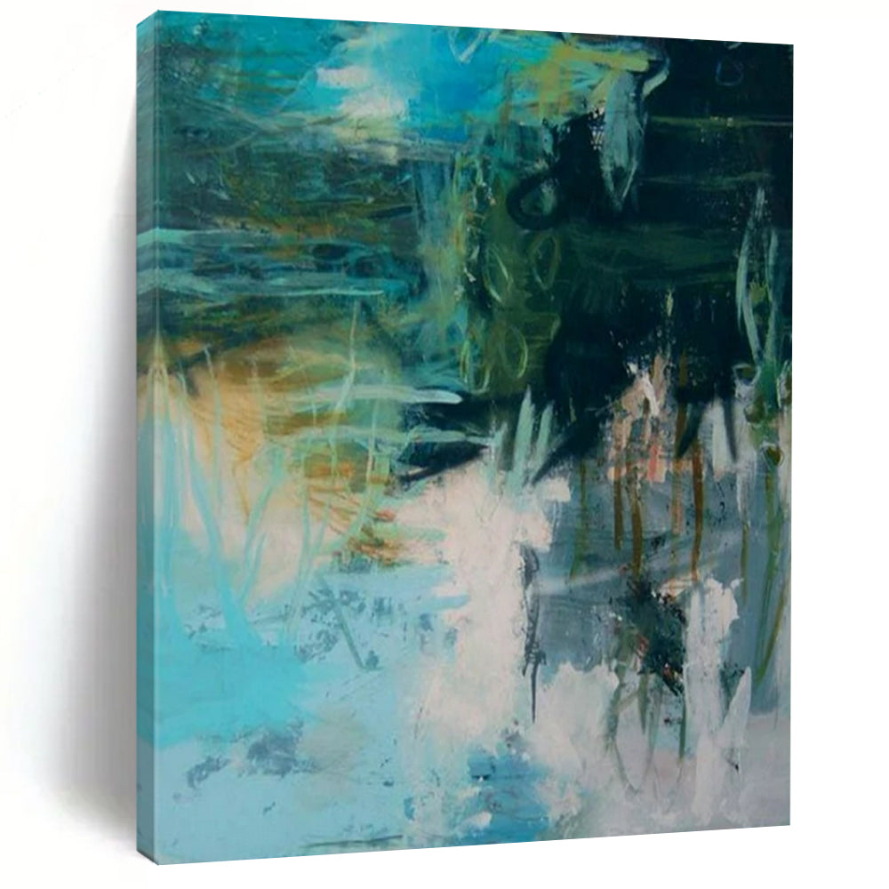 “Teal and Green Abstract” - Expressionist Abstract Painting On Canvas PT2286