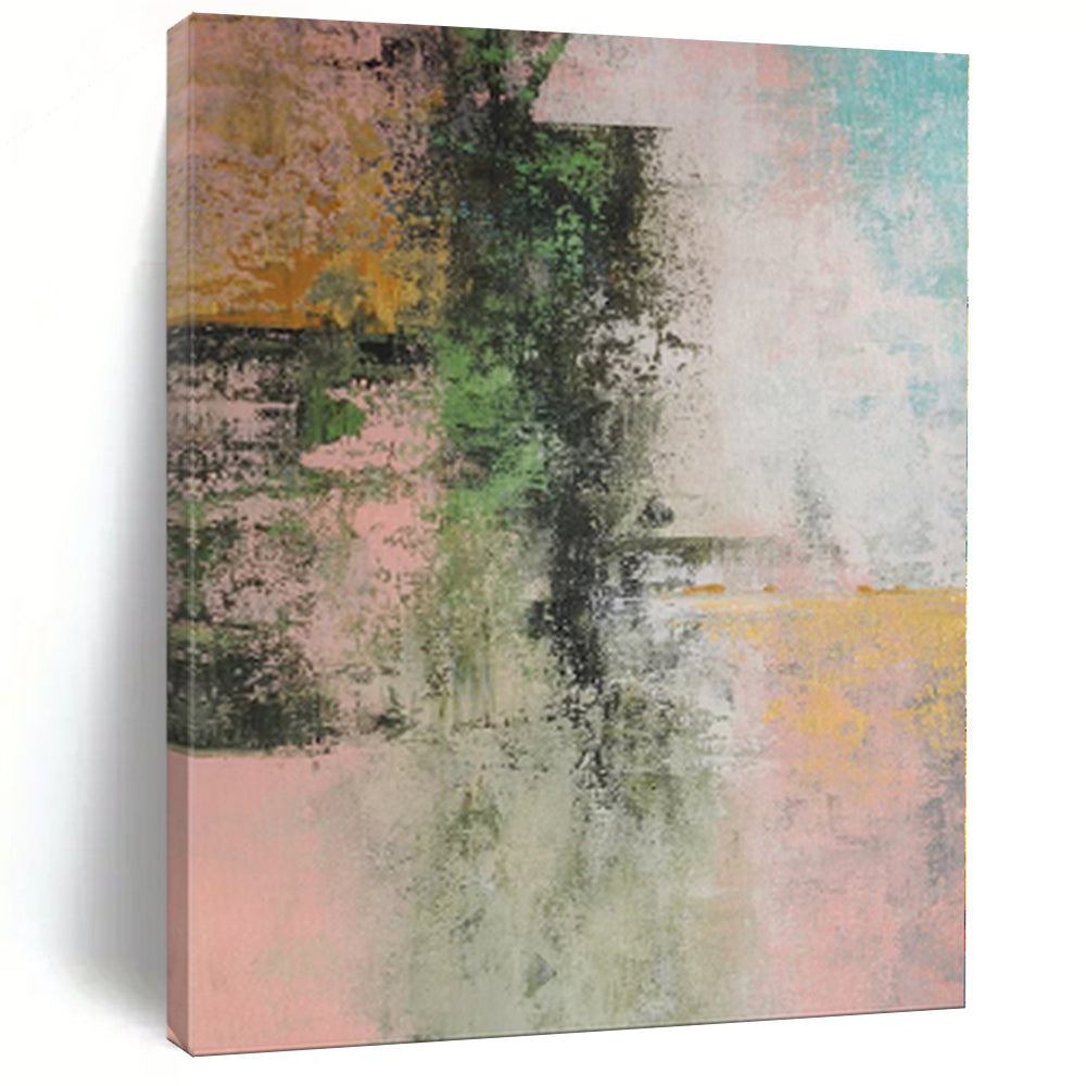 “Pink - Green Abstract Fusion” - Nature - Hued Abstract Painting On Canvas PS0044