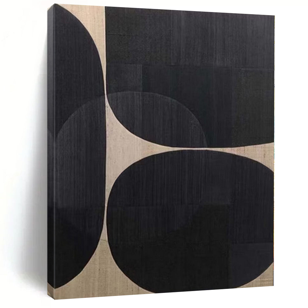 “Black - Beige Circular Geometric” - Contemporary Abstract Painting On Canvas PS0137