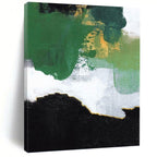 “Green - Gold - White Abstract Patches” - Abstract Expressionist Painting On Canvas PT1222