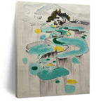 “Ink - Wash Abstract Village” - Sumi - E, Serene - Styled Painting On Canvas PT1584