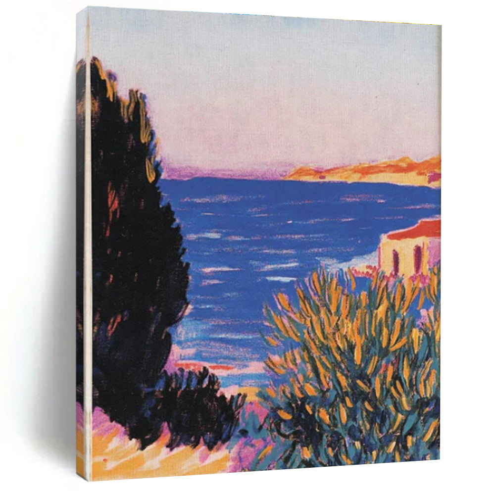 Coastal View, "Sunset Coast" – Impressionist Landscape Painting On Canvas PS0878