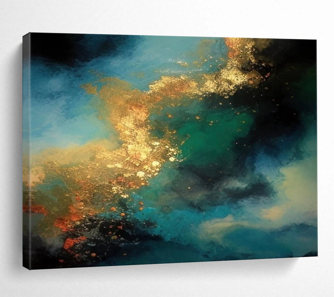 “Blue and Gold Cosmic Swirl” - Abstract Expressionist Painting On Canvas PT072