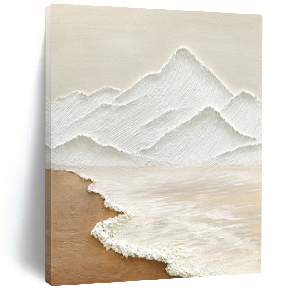 “White Mountain & Beach” - Textured Landscape Abstract Painting On Canvas DS273