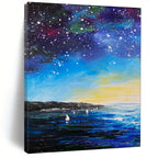 “Starry Night Ocean with Sailboats” - Impressionist Night Sky Painting On Canvas PT1901