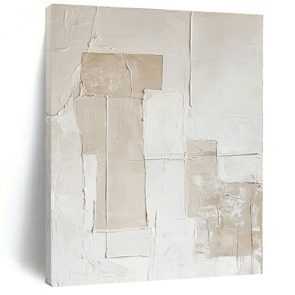 Beige, White with Textured Blocks "Textured Simplicity" Abstract Painting On Canvas PS1293
