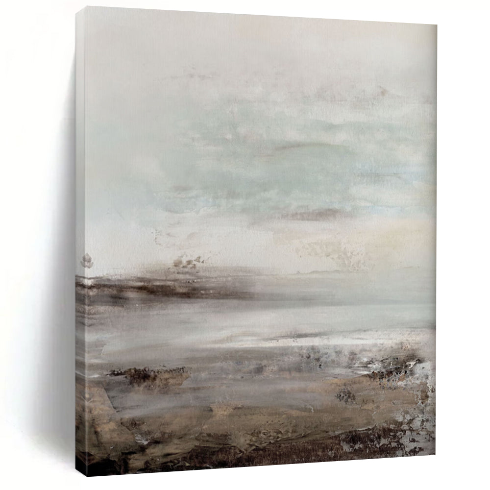 “Muted Coastal Haze” - Soft Gray - Blue Seascapes Painting On Canvas DS153