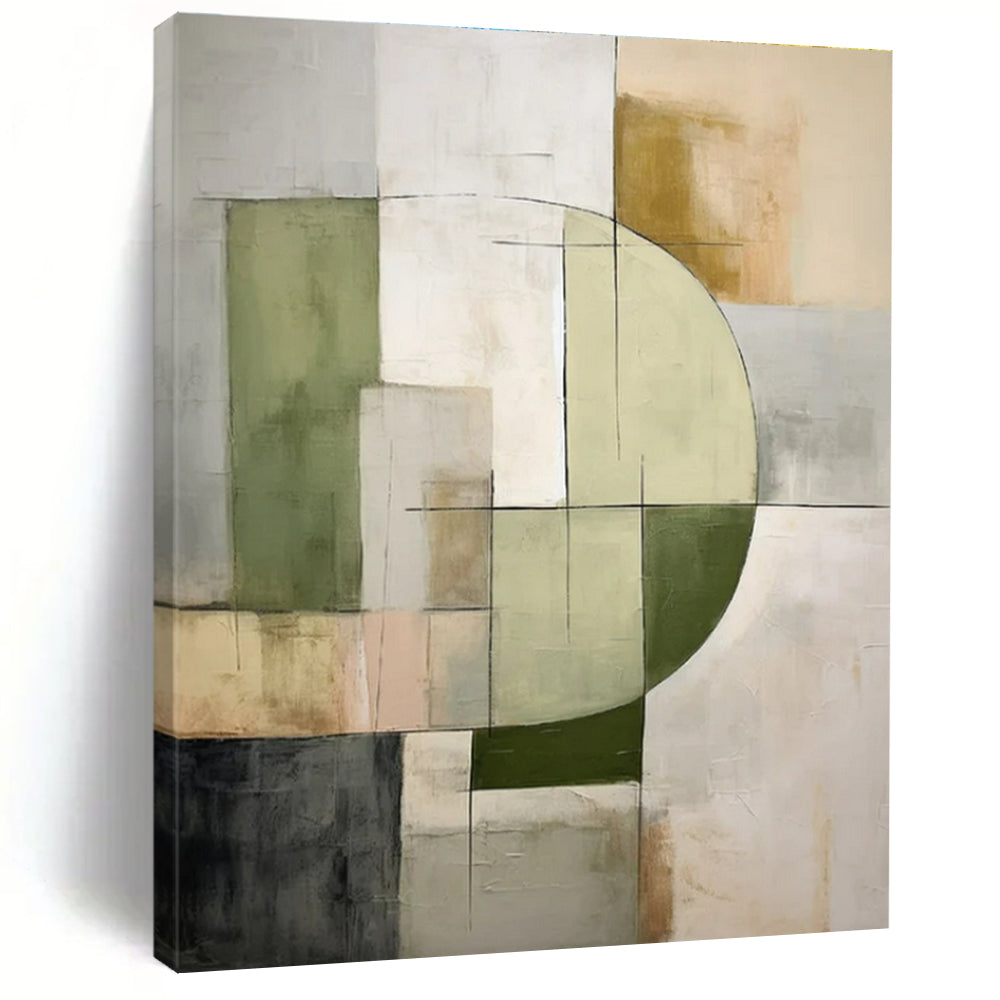 Green, Gray, Beige, Black with Geometric Mix "Balanced Abstraction" Abstract Painting On Canvas PS1451