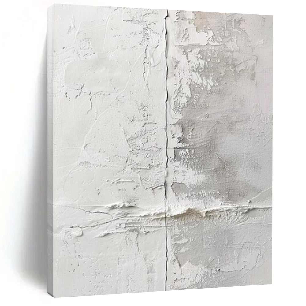 White and Gray Textured, "Cracked Serenity" – Textured Abstract Painting On Canvas PS1016