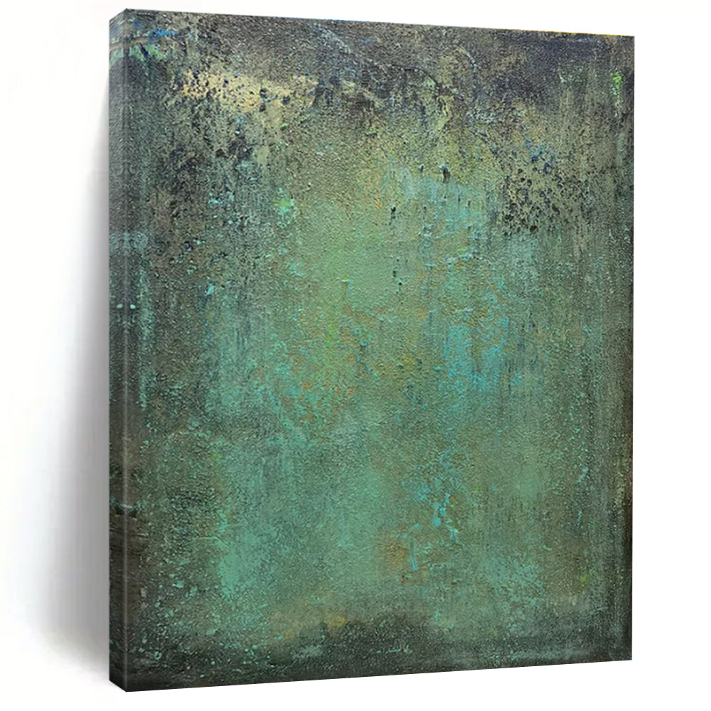 “Teal - Green Textured Patina” - Teal, Green, Brown Abstract Textured Painting On Canvas PS0641