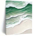 “Green Waves & Sand” - Coastal Abstract Painting On Canvas DS290