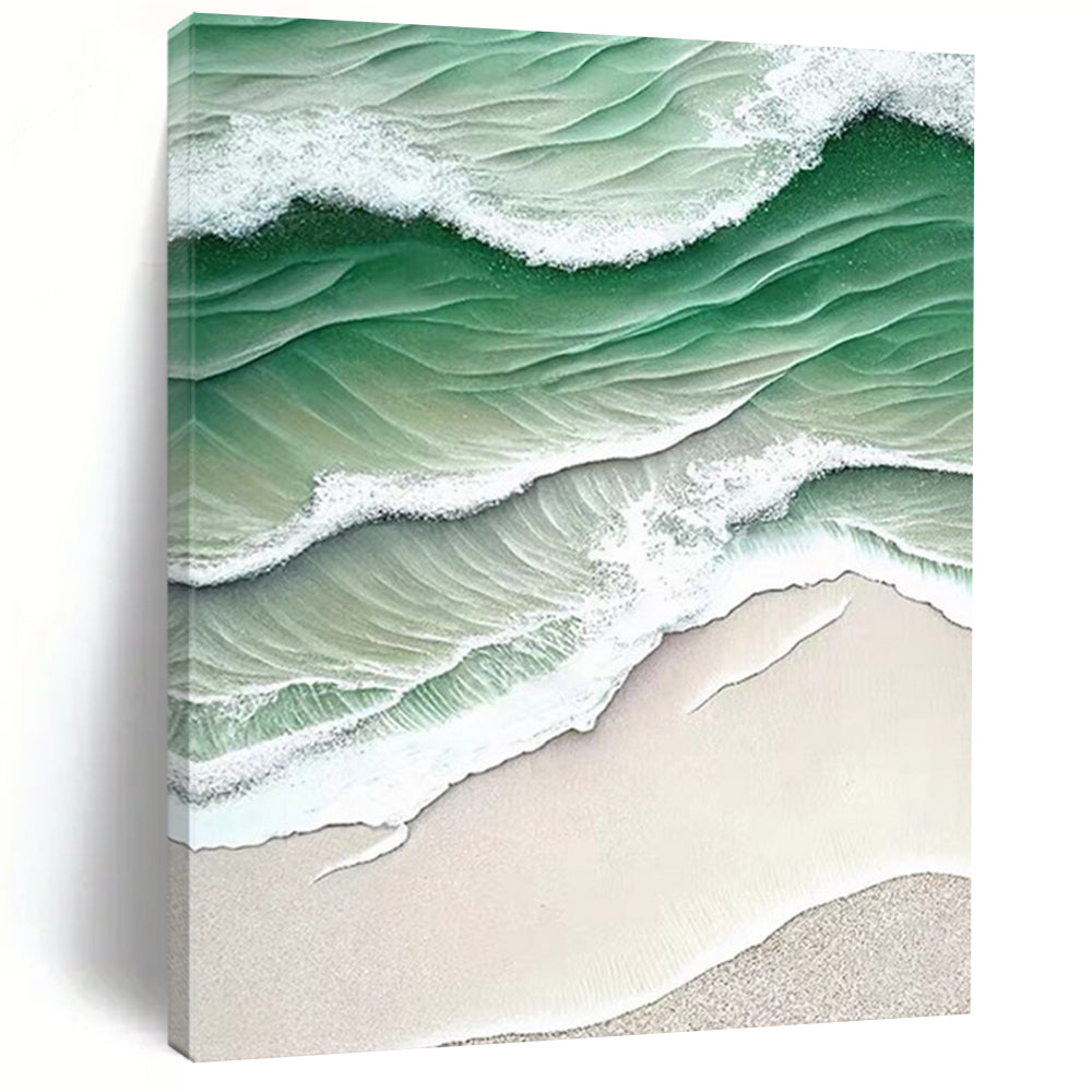 “Green Waves & Sand” - Coastal Abstract Painting On Canvas DS290