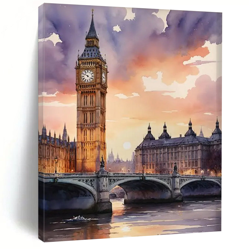 Watercolor Big Ben Scene Painting On Canvas DS091