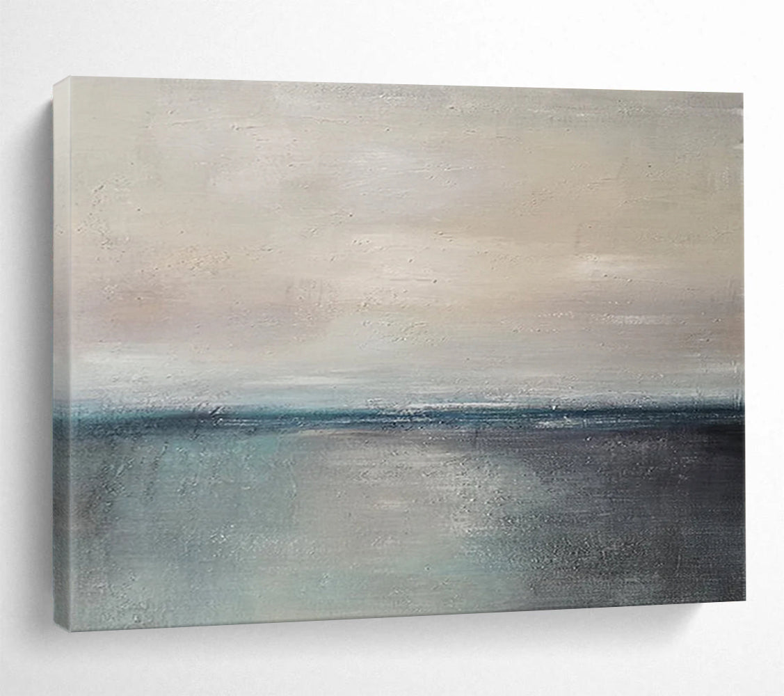 “Soft Coastal Horizon in Neutrals and Blues” - Minimalist Seascape Oil Painting On Canvas PT028