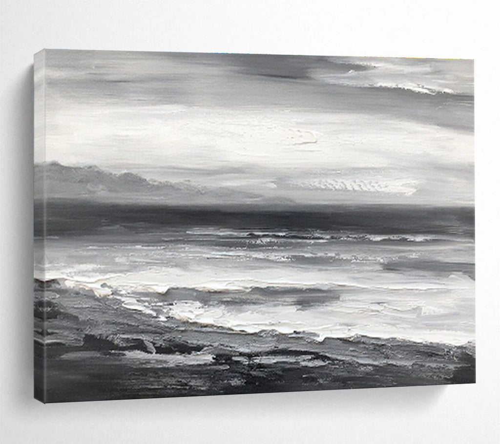 “Monochromatic Seascape” - Monochromatic Landscape Painting, Great for Minimalist Coastal Home & Contemporary Office DKS632
