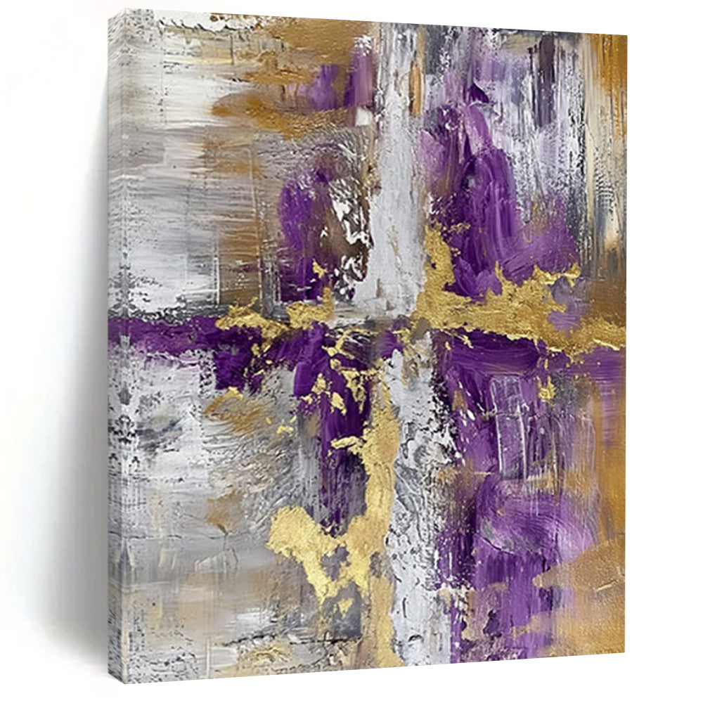 “Purple - Gold Fusion” - Intricate Metallic & Purple Layers Painting On Canvas DS135