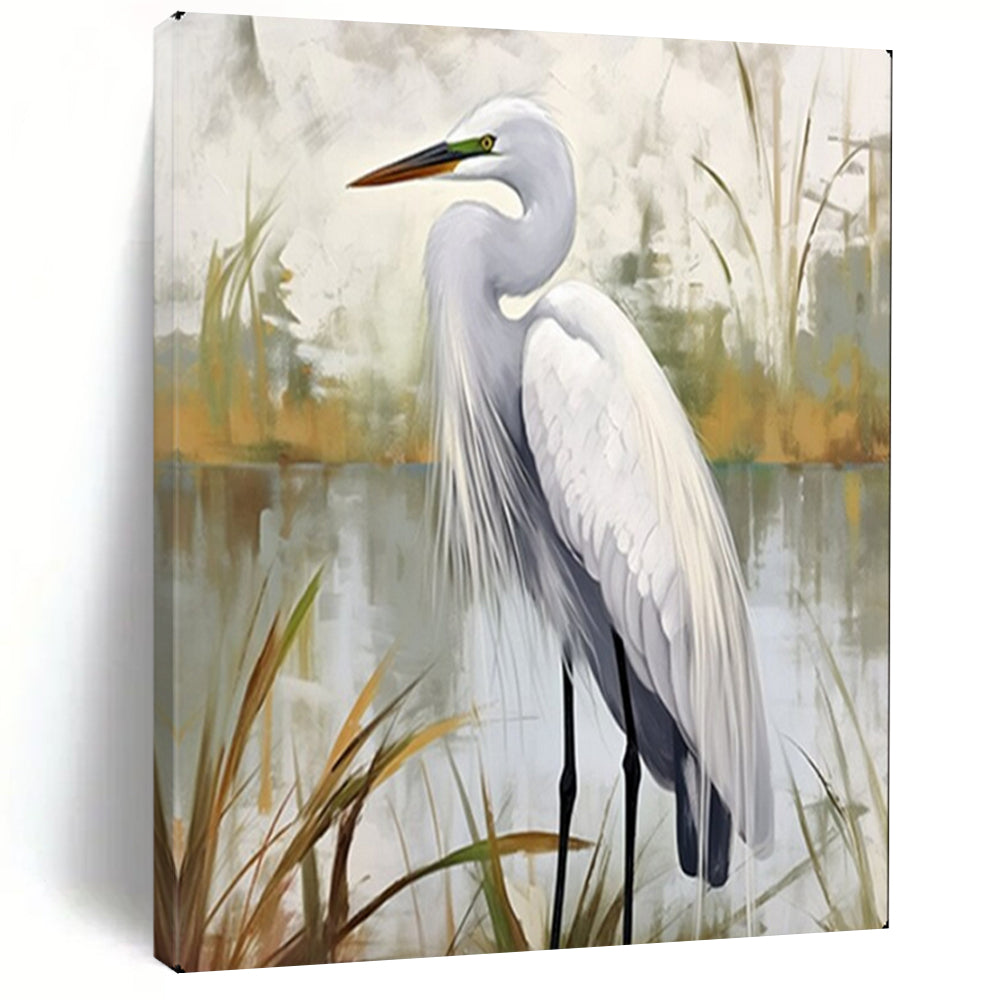 White Egret in Soft Hues, Realism with Sargent's Touch, Wildlife Painting On Canvas PT2127