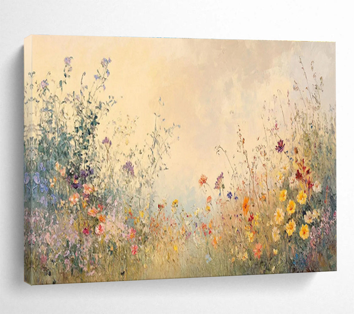“Misty Wildflower Reverie” - Soft Pastel Floral, Impressionistic Field Painting On Canvas DKS693
