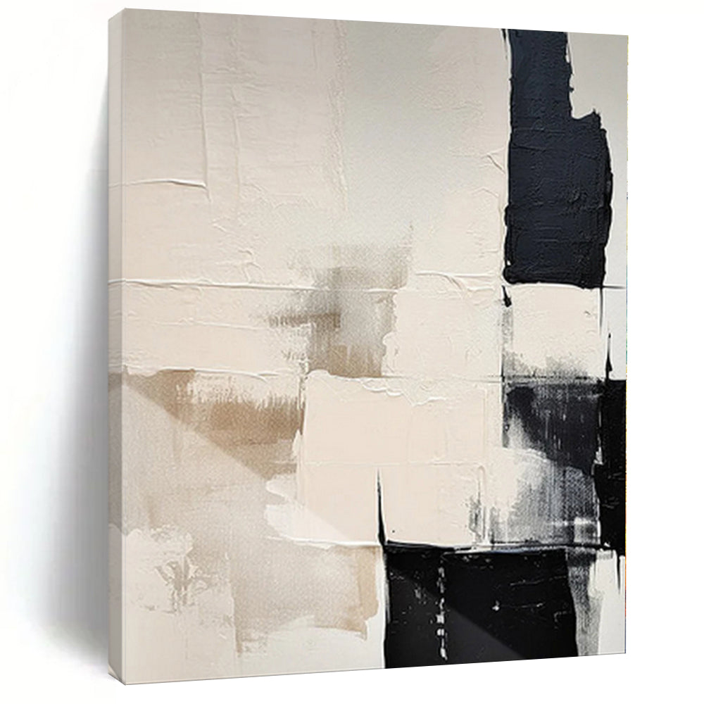 “Beige - Black - Gray Geometric” - Sleek Abstract Painting On Canvas PS0130