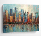 “Colorful Cityscape Reflection” - Impasto Urban Painting On Canvas PT077