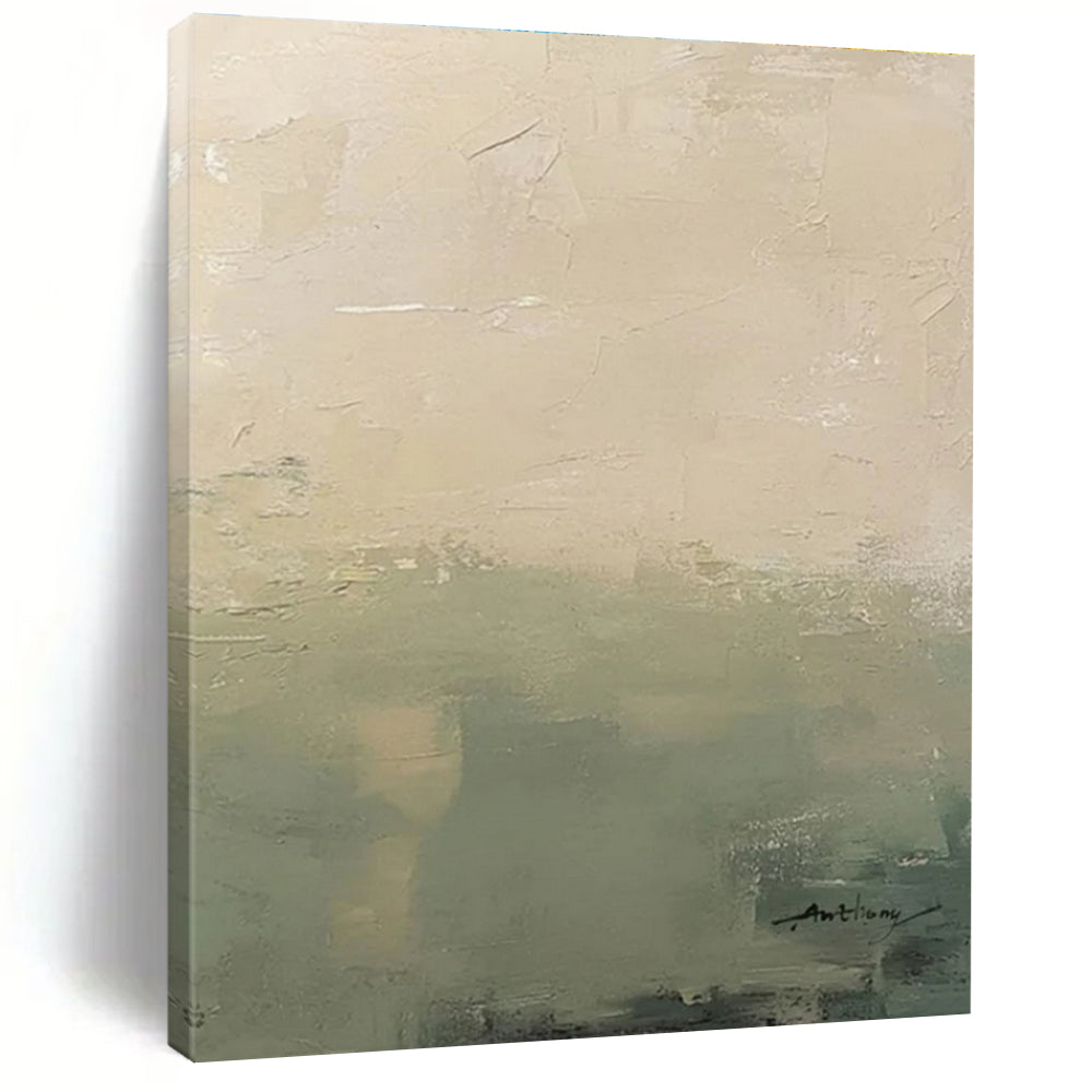 “Soft Green - Beige Gradient” - Beige, Green Abstract Landscape Painting On Canvas PS0657