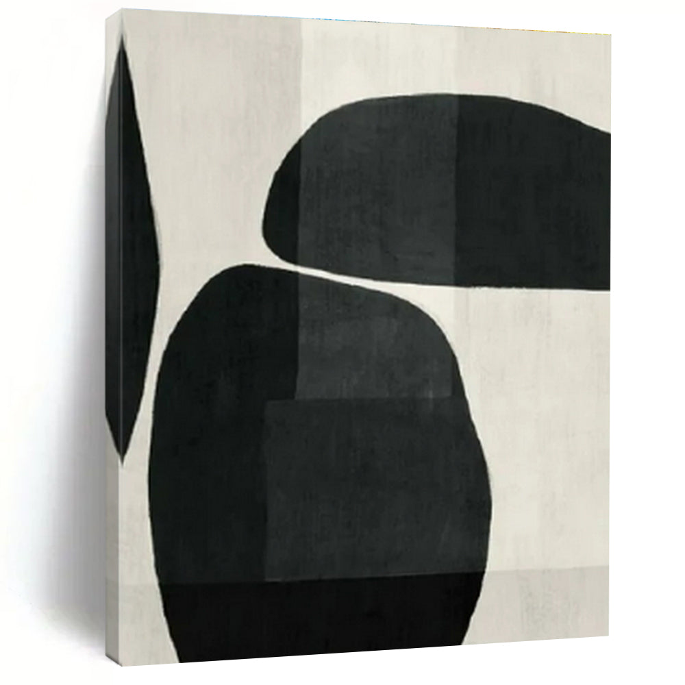 Black, White with Curved Shapes "Organic Rhythm" Abstract Painting On Canvas PS1427