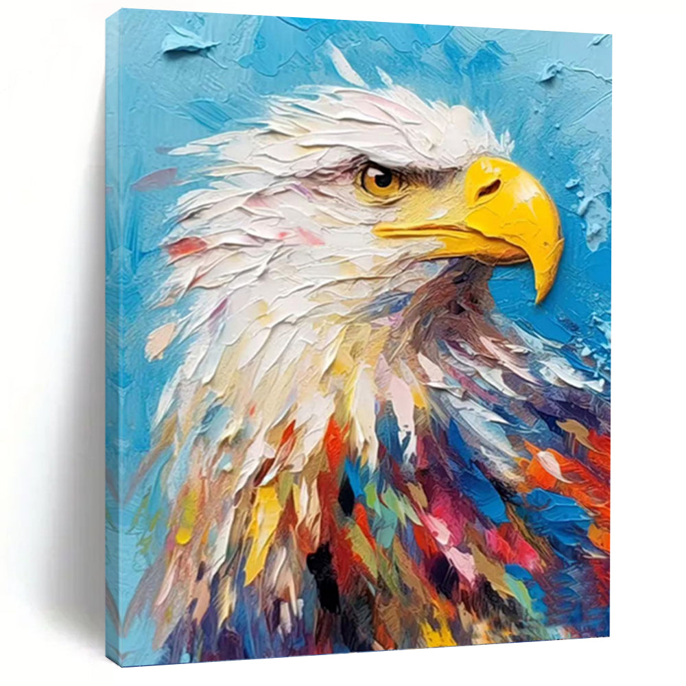 “Colorful Eagle Portrait” - Impasto, Multicolor Eagle Portrait Painting On Canvas PT1060