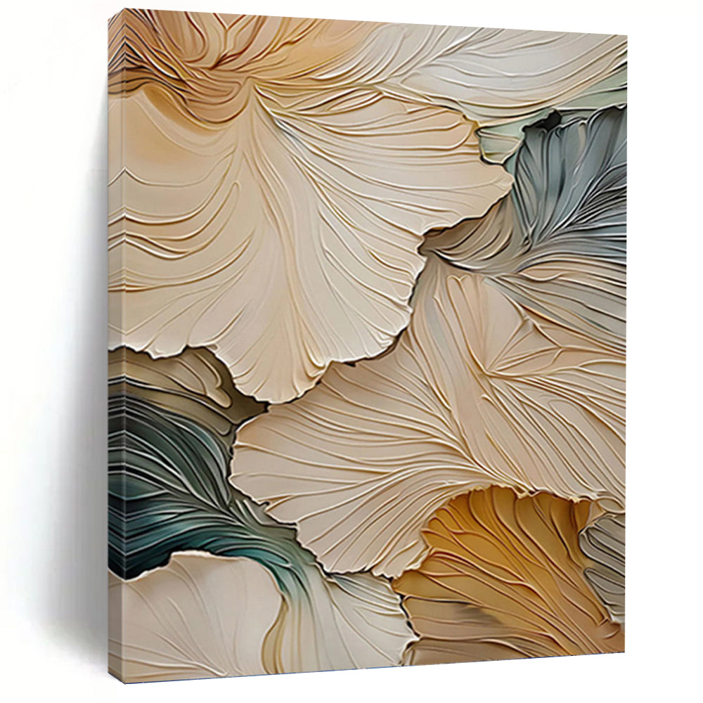 “Beige - Gray - Green Floral Relief” - 3D - Inspired Floral Painting On Canvas PT1385