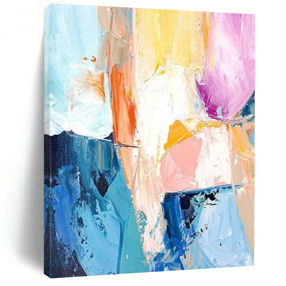“Blue & Pink Abstract Cascade” - Flowing Abstract Painting On Canvas DS280