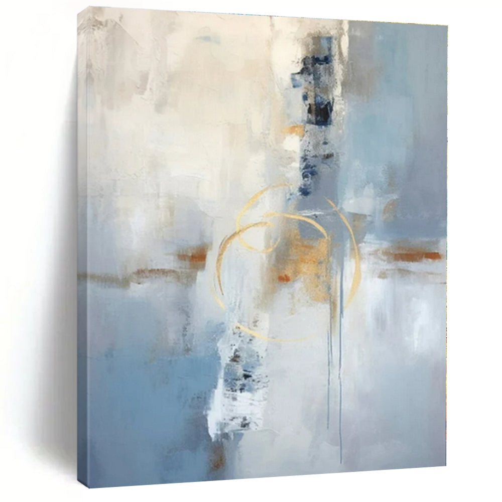 Blue, White, Gold with Abstract Forms "Golden Abstraction" Abstract Painting On Canvas PS1333