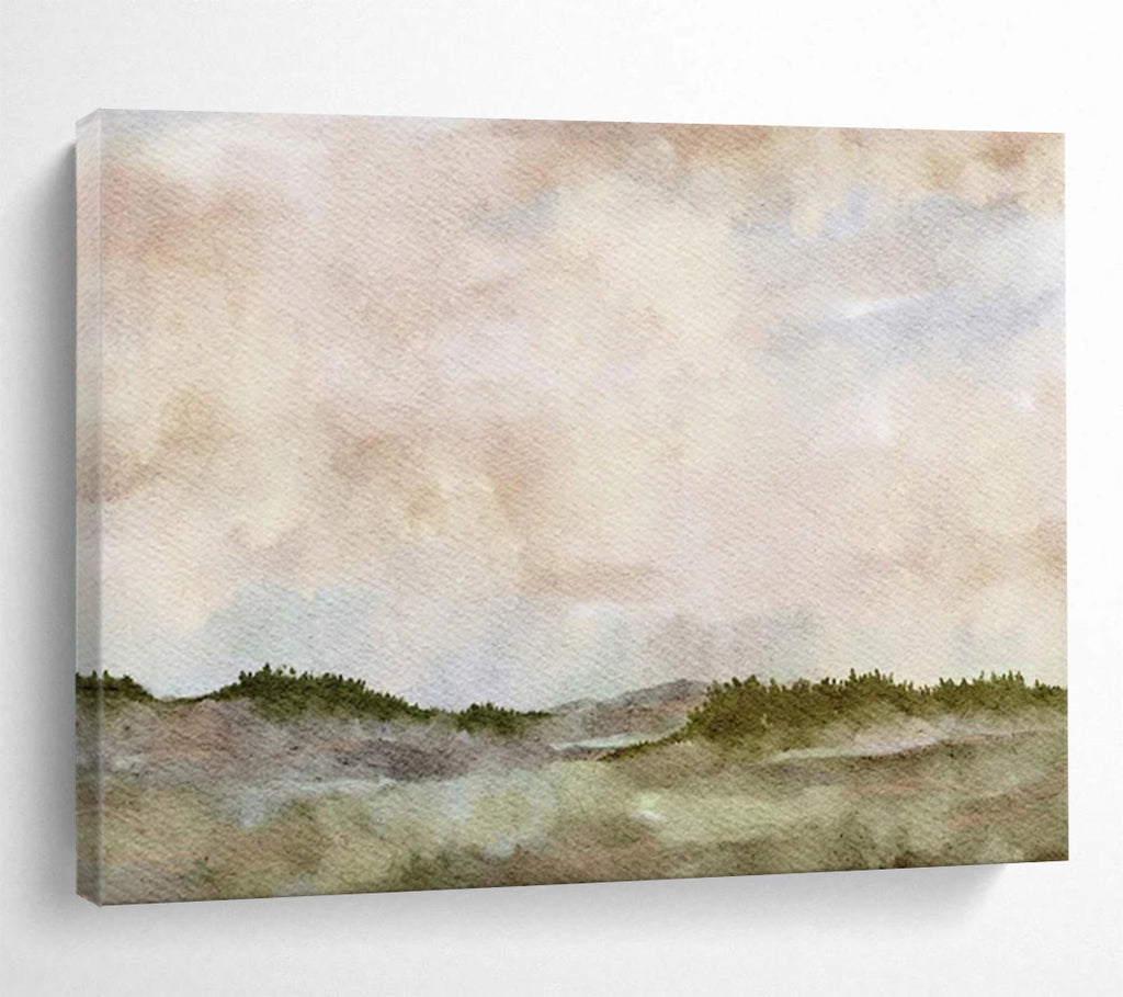 “Hazy Landscape in Pastels” - Soft Watercolor Painting on Canvas PT1488