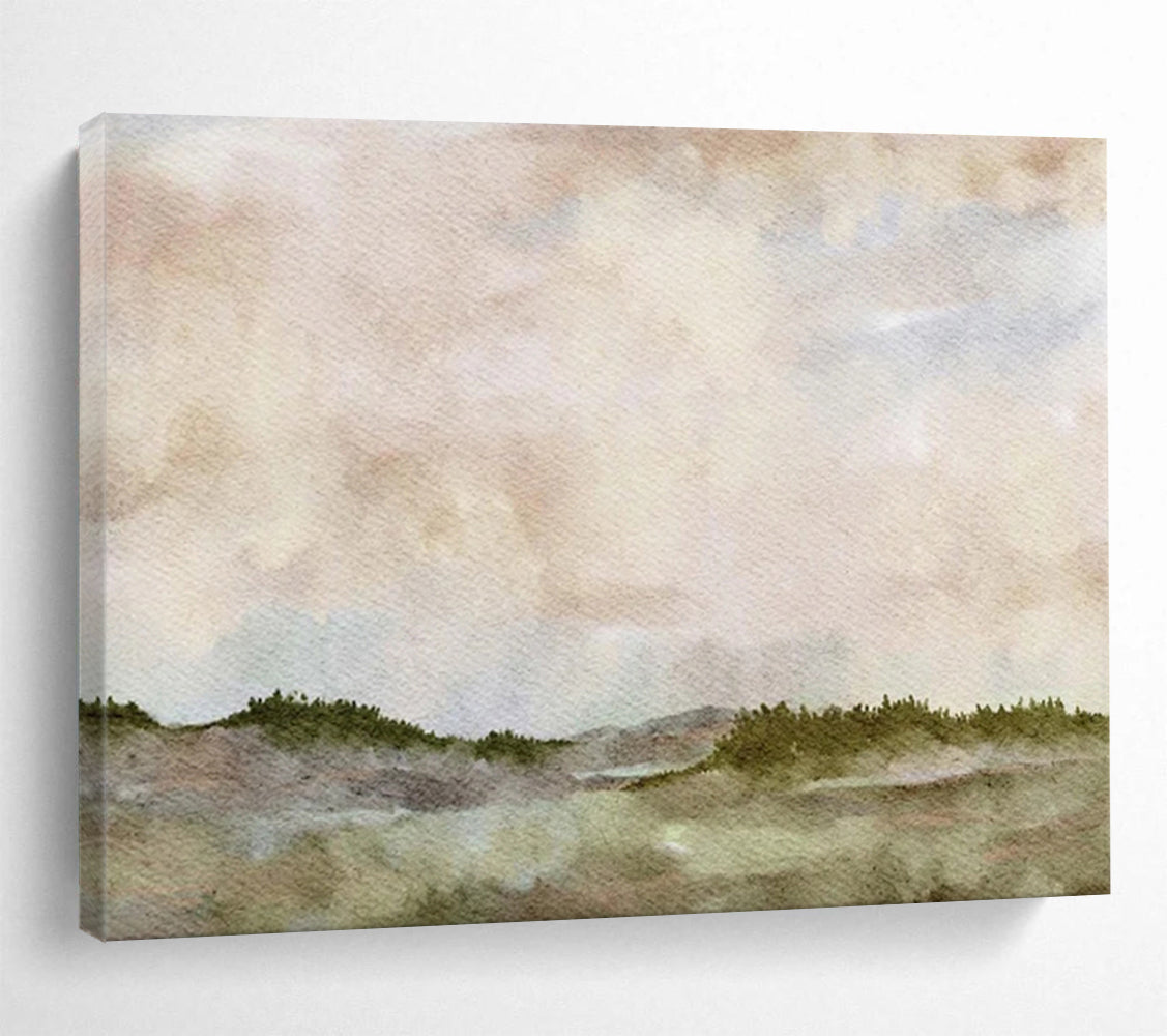 “Hazy Landscape in Pastels” - Soft Watercolor Painting on Canvas PT1488