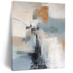 “Blue - Grey - Orange Abstract Shapes” - Cubist Abstract Painting On Canvas PT1254