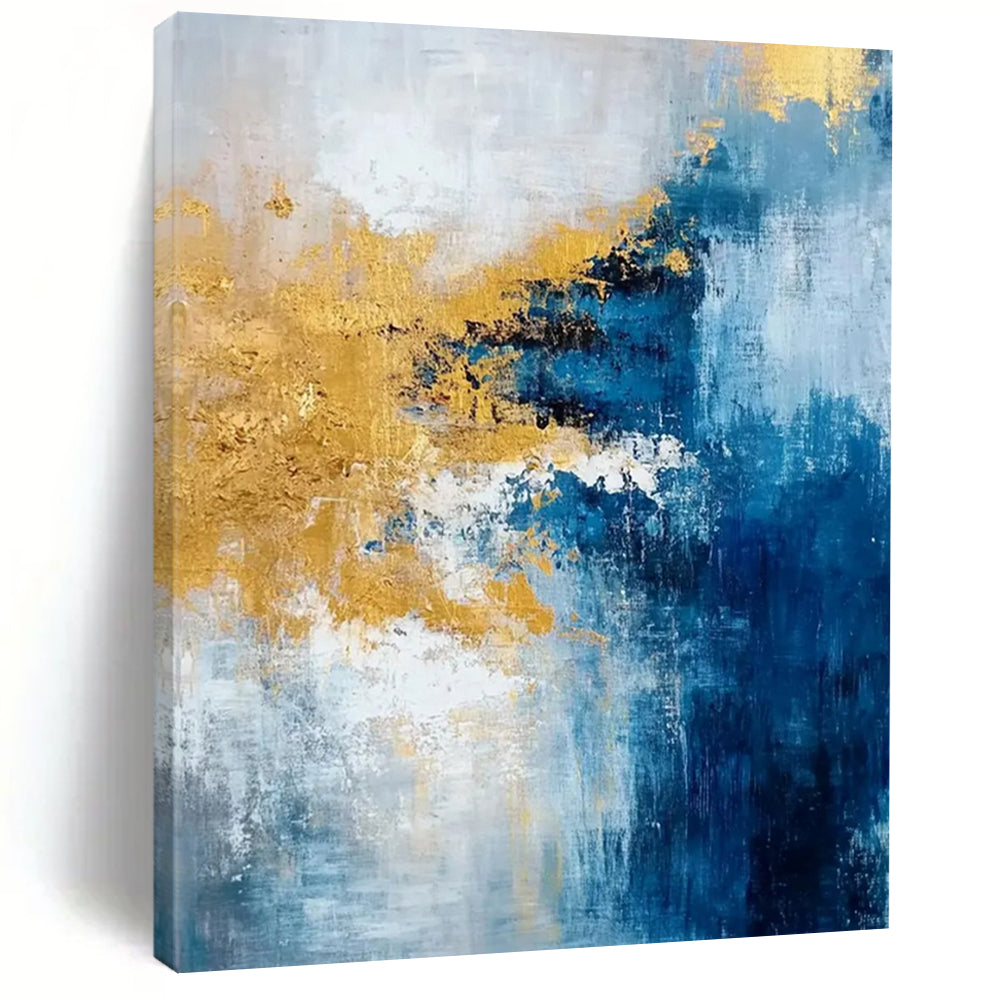 Blue - Gold Abstract Fusion Textured Painting On Canvas DS062