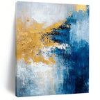 Blue - Gold Abstract Fusion Textured Painting On Canvas DS062