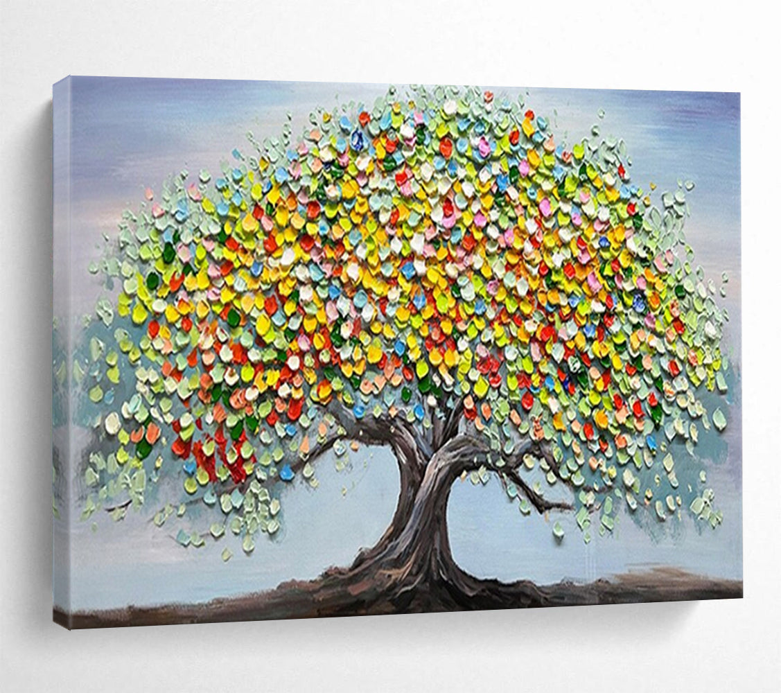 “Rainbow - Leafed Tree of Life” - Textured - Impasto Painting On Canvas PT1537