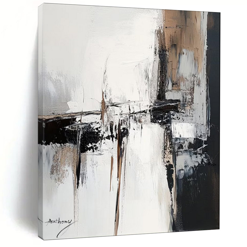 White - Black - Brown Abstract Structure, In the Style of Barnett Newman, Painting On Canvas PT2087