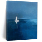 “Deep Blue Sailing Solitude” - Minimalist Seascape Painting On Canvas PT1877
