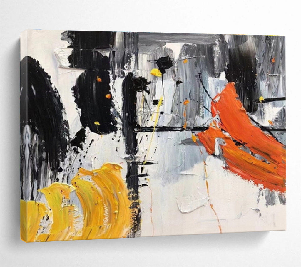 “Bold Black, Yellow, and Orange” Abstract Painting On Canvas DKS187