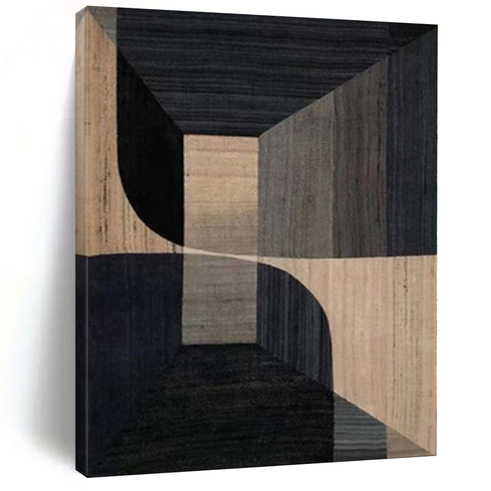 “Black - Beige Geometric Architectural” - Modern Abstract Painting On Canvas PS0151