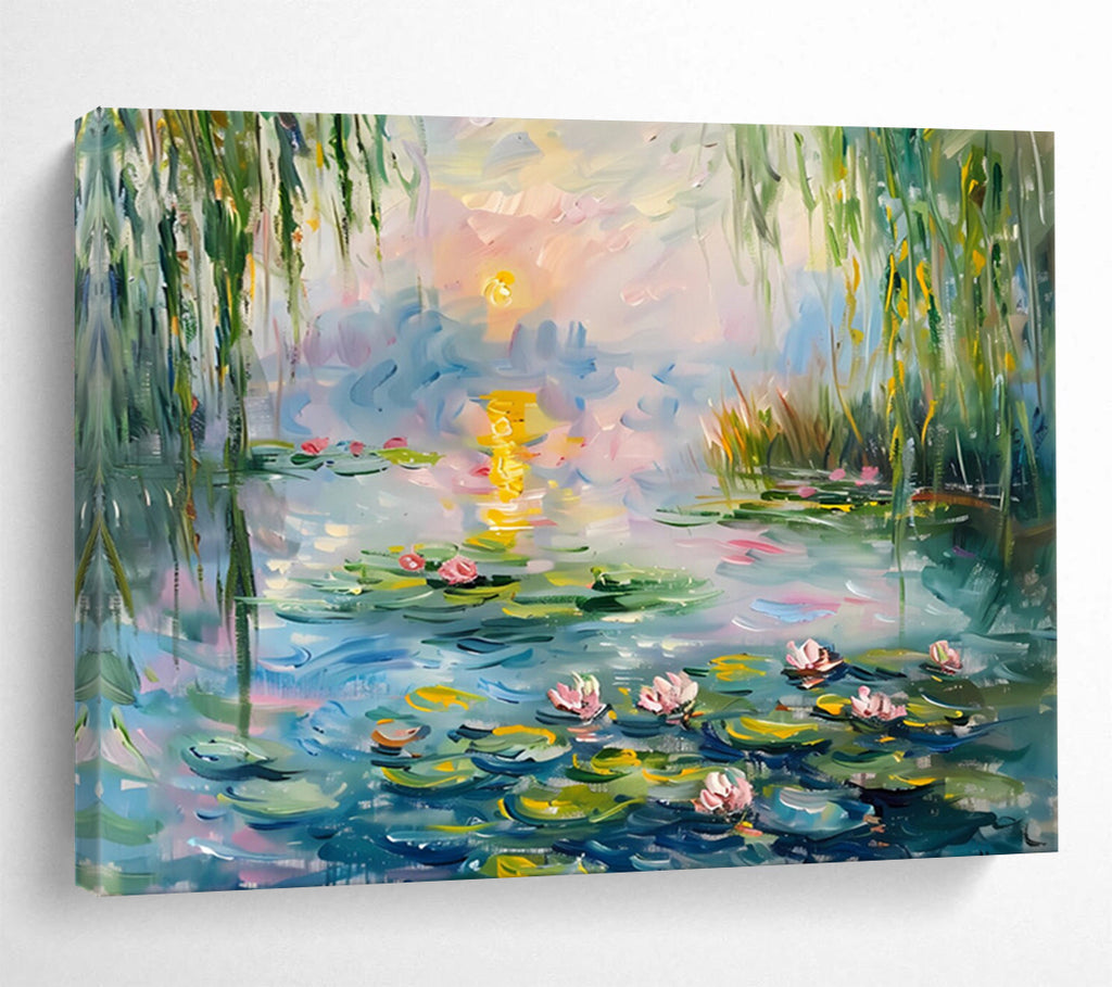 “Monet - Inspired Lilies” - Impressionistic Water - Lily Painting On Canvas PT194