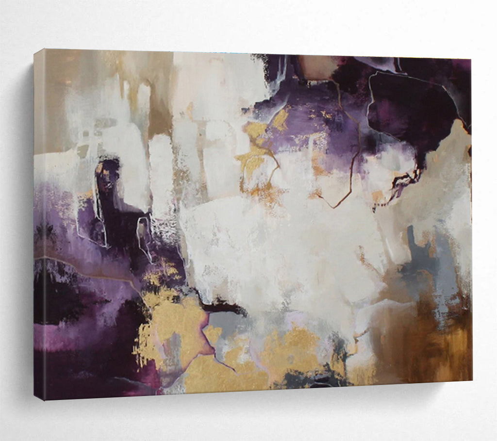 “Purple And Gold Abstraction” - Opulent Abstract Painting On Canvas DKS508