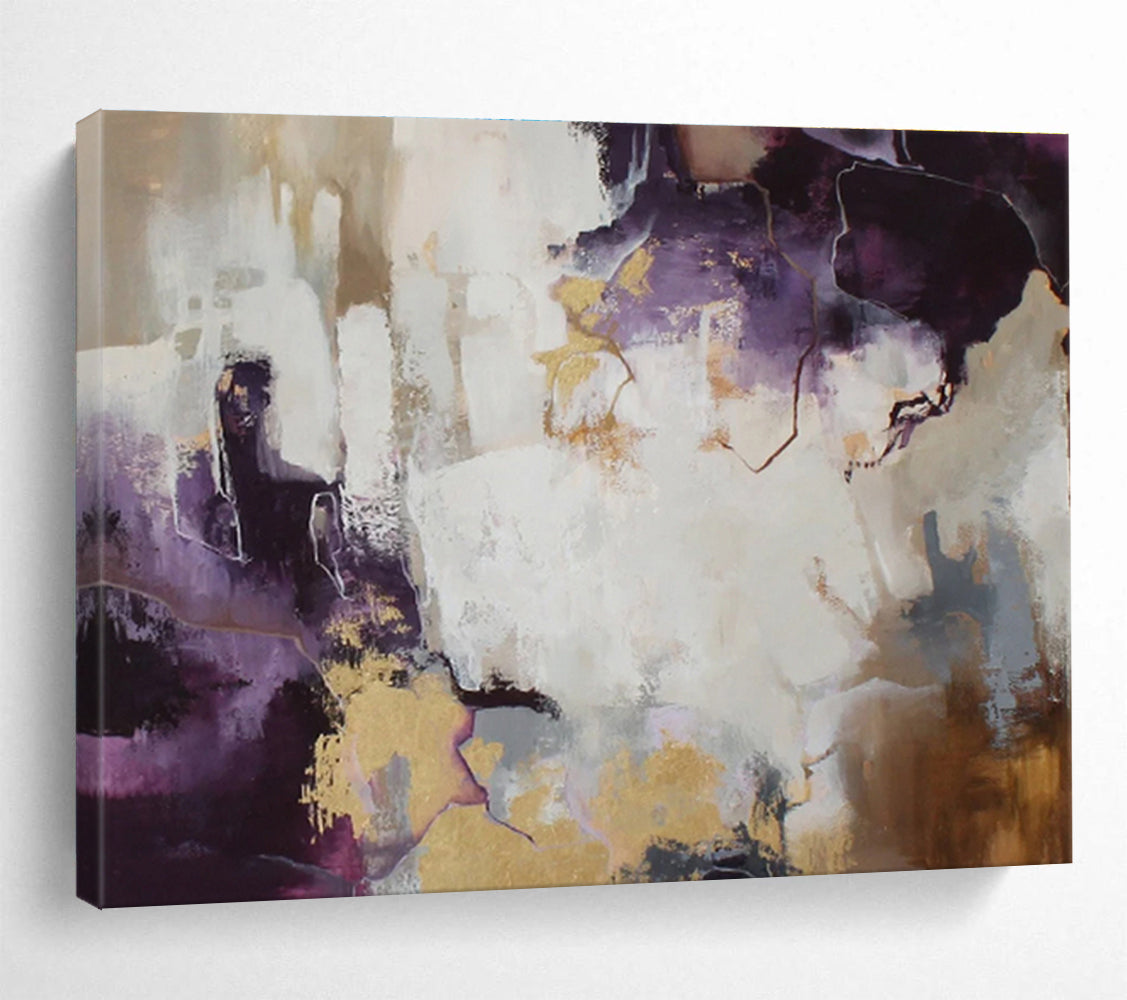 “Purple And Gold Abstraction” - Opulent Abstract Painting On Canvas DKS508
