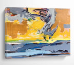 “Dynamic Abstract Coastal in Yellows, Grays & Blues” - Energetic Modern Oil Painting On Canvas PT034