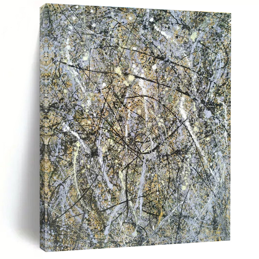 Sprawling Gray - Yellow Splatters, "Chaotic Harmony" – Action - Style Abstract On Canvas PS0905